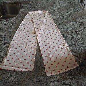 I MAGNIN BRAND NEW WHITE SILK SCARF WITH RED BUTTERFLIES AND RED FLOWERS